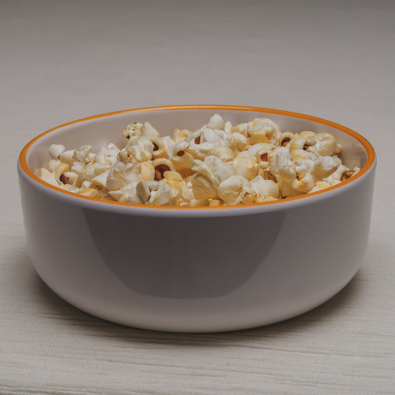 The popcorn Macro bowl filled to the rim with popcorn.