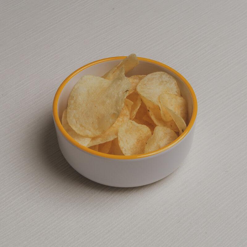 The chips Macro Bowl filled with potato chips.